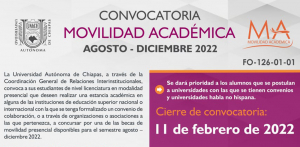 CONVOCATORIA MOVILIDAD AGOSTO – DICIEMBRE 2022