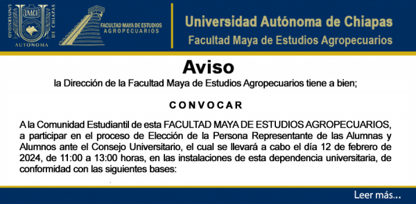 CONVOCATORIA PROCESO DE ELECCIÓN DE LA PERSONA REPRESENTANTE DE LAS ALUMNAS Y ALUMNOS ANTE EL CONSEJO UNIVERSITARIO