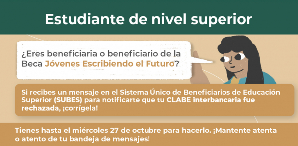 INFOGRAFÍA DEL PROCESO PARA LA CORRECCIÓN DE CLABE INTERBANCARIA DE LA BECA JÓVENES ESCRIBIENDO EL FUTURO