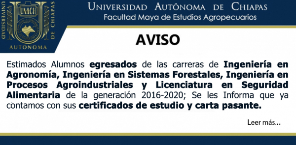 AVISO: EGRESADOS GENERACIÓN 2016-2020