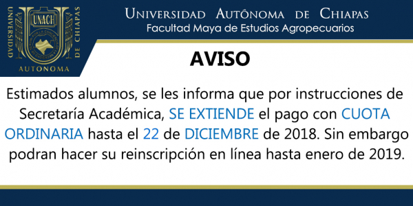 AVISO ALUMNOS: SE EXTIENDE PAGO DE CUOTA ORDINARIA